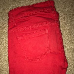 Non-stretch red skinny straight jeans